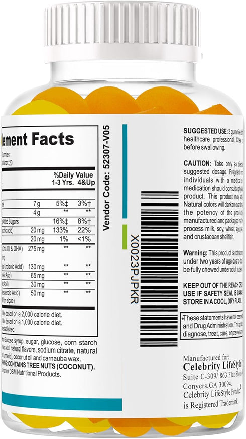 Ez Focus Gummies for Kids - Chewable Focus Vitamins for Brain Support, Attention & Calming, Natural Omegas DHA