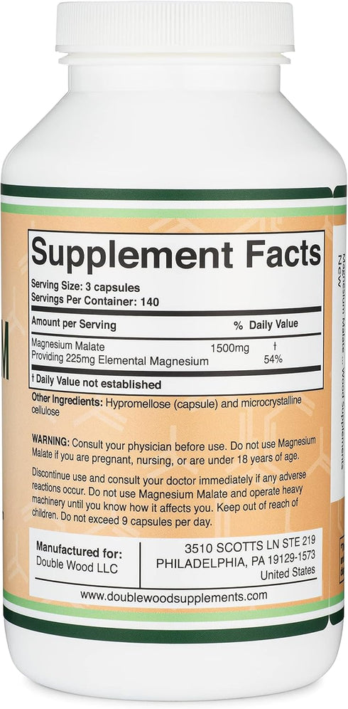 Magnesium Malate Capsules (420 Count) - 1,500mg Per Serving, Third Party Tested, Vegan Friendly, Gluten Free