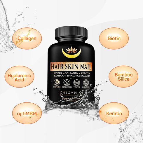 10X Potent Hair Skin and Nail Growth Vitamins with Keratin + Collagen + Silica for Vibrant Hair, Extra Strength Biotin