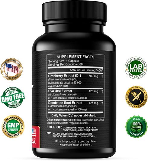 Cranberry Extract Pills - Super Strength 50:1 Whole Fruit Concentrate for Natural UTI Support, Kidney Cleanse