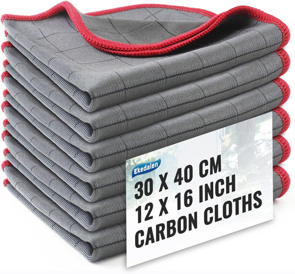 Carbon Cloth Lint Free Glass Cleaning Cloth, Streak Free Microfiber Rag for Window Polishing, Pack of 6, 16"x12"