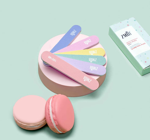 Professional Mini Nail File Pack of 12 Stylish Practical Fingernail Files for Natural and Acrylic Nails (Macaroon Color)