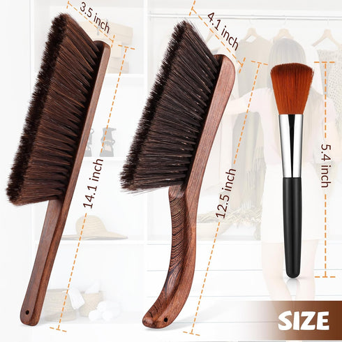 3 Pcs Wooden Hand Broom Set with Long Soft Bristles, Detail Brushes for Dusting Home, Car, Sofa, Workshop Cleaning