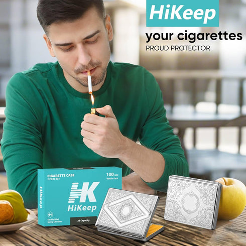 HiKeep (2 Pack), 20 100's Cigarette Case Cigarette Holder Case, Smoking Accessories, Vintage Metal Capacity
