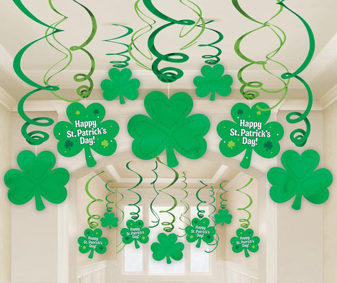Amscan St. Patrick's Day Green Foil & Paper Swirl Hanging Decorations (30 Pc) - Ultimate Party Bundle for Irish