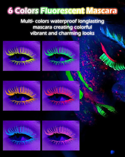 UV Glow Colored Mascara, 1 Pcs Green, Waterproof, Fast Dry Curling Non Clumping Mascara for St Patrick's Day