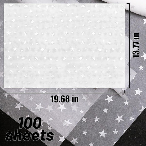 MR FIVE 100 Sheets White with Silver Star Tissue Paper, 20" x 14" for Gift Bags Birthday Holiday Weddings