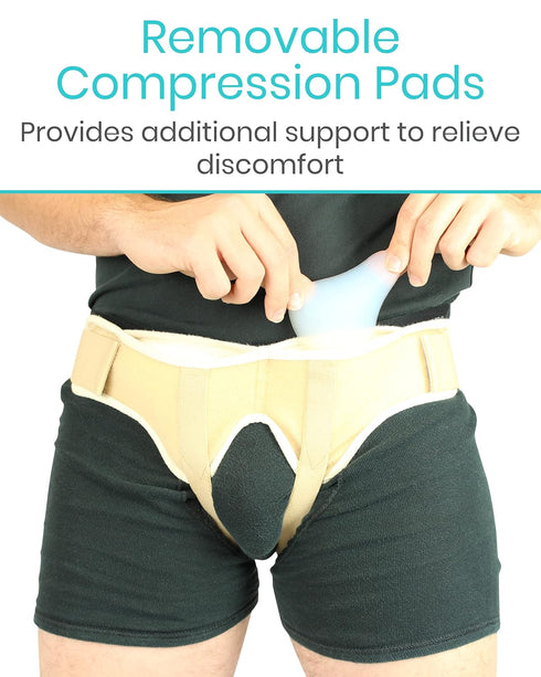 Vive Hernia Support Truss - Hernia Belt for Single/Double Inguinal or Sports Hernia - Medium with 2 Compression Pads