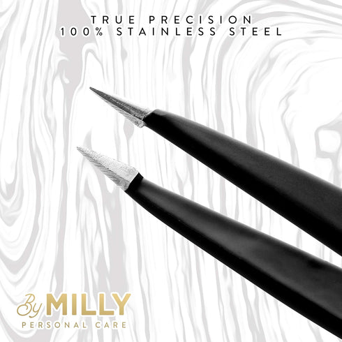 Pointed Tweezers, High Carbon Stainless Steel Needle Nose, Fine Point Precision Hair Removal, Black