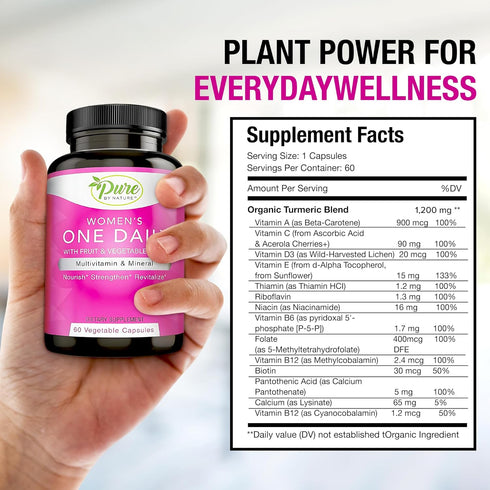 Pure By Nature One-Daily Multivitamin for Women, Immune Support Supplement, 60 Veggie Capsules