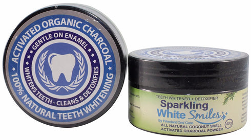 Sparkling White Smiles Activated Charcoal Powder for Natural Teeth Whitening, Cleaning and Detoxifying - Coconut Shell