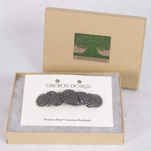 Paisley Hair Clip - Hand Cast Metal Barrette, Medium 70mm Clip by Oberon Design, 1 Piece