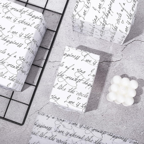 Whaline 100 Sheet Black White Tissue Paper with Romantic Words for Gift Packing, DIY Art Craft, 13.7 x 19.6 Inch