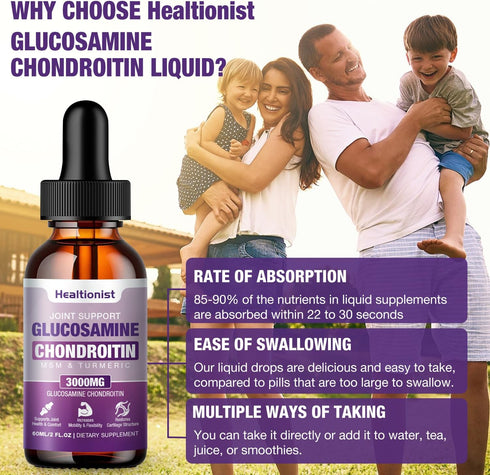 1 Pack Glucosamine Chondroitin MSM Liquid Drops, Extra Strength Joint Support Supplement for Adults