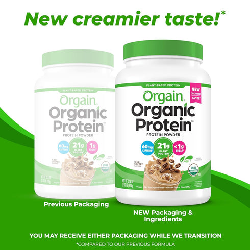 Orgain Organic Vegan Protein Powder, Iced Coffee, 21g Plant Protein, 60mg of Caffeine, Low Net Carb, No Added Sugar