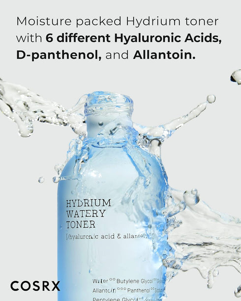 COSRX Hydrium Watery Toner, 280ml / 9.46 fl.oz | Moisturizing Korean Toner | Hyaluronic Acid, Allantoin, Panthenol | Korean Skin Care, Not Tested on Animals, Paraben Free