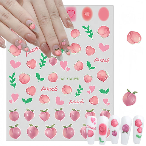 6 Sheets Fruit Nails Stickers, Summer Nails Art Stickers, 3D Self Adhesive Colorful Fruit Nail Decals for Women