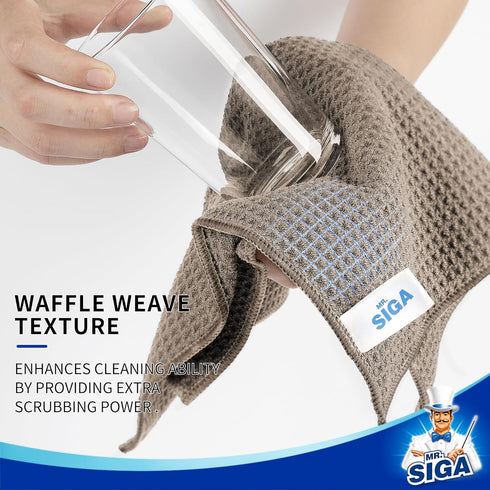 MR.SIGA 6 Pack Waffle Pattern Cleaning Cloths, Ultra Soft Microfiber Kitchen Cleaning Towels, Sandy Brown, 12.6 x 12.6