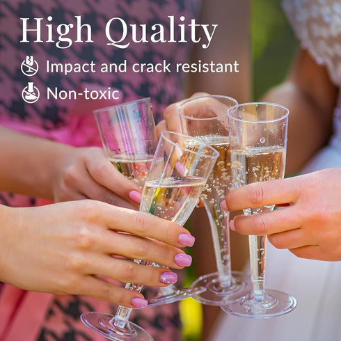 Prestee 100 Clear Disposable Champagne Flutes - Perfect for Toasting, Weddings, Parties & New Year's Eve - 2024