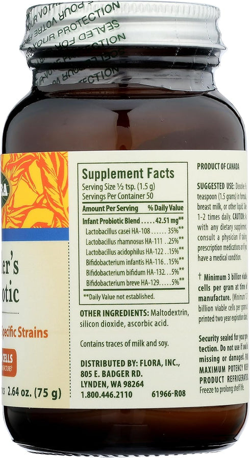Flora Toddler's Blend Probiotic, 3 Billion CFU RAW, Taste-Free Powder, Aids Constipation & Immunity, 2.64-oz.
