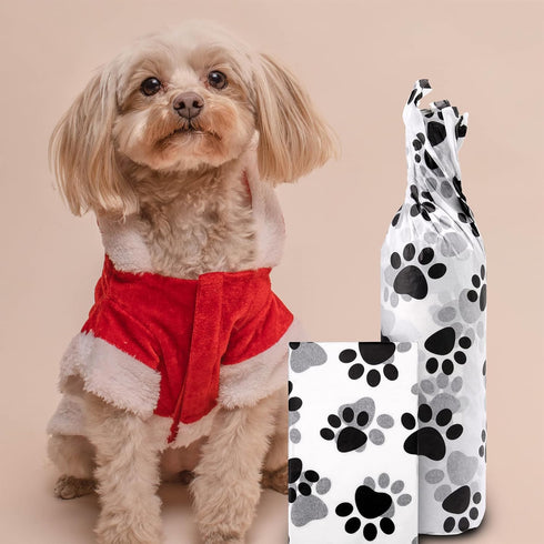 Hi Sasara 30 Sheets Large 20 x 28 inch Black and White Dog Paw Print Tissue Paper for Gift Bags and Holidays