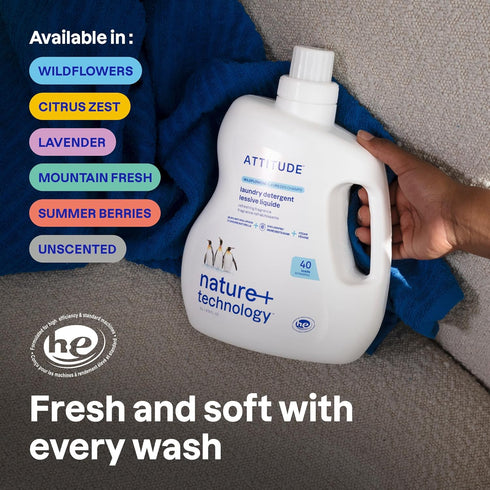 Summer 40 67.6 Oz ATTITUDE Liquid Laundry Detergent, EWG Verified, HE Compatible, Plant-Based & Vegan, Natural Laundry