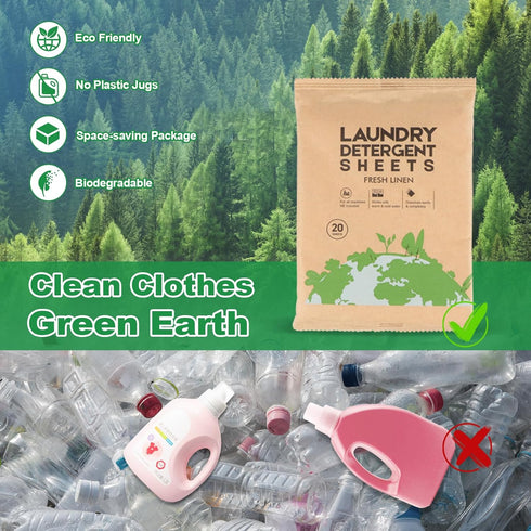Laundry Detergent Sheets, Eco-Friendly & Hypoallergenic, 60 Sheets (120 Loads), Fresh Scent, No Plastic Jug