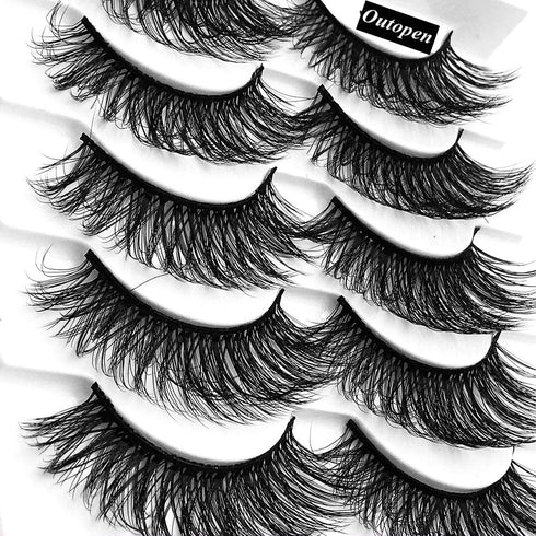 outopen 3D Mink Lashes Natural Wispy False Eyelashes 15mm Fluffy Long Eye Makeup Tools 5 Pairs Pack (Q1 | 13-15MM)