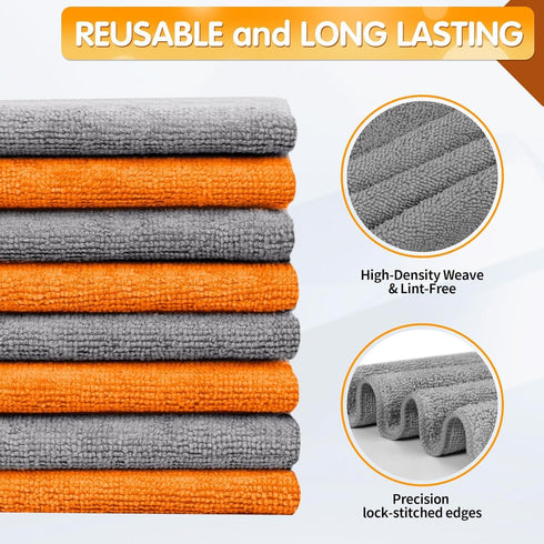 -Pack 50, 16"X12" FIXSMITH Microfiber Cleaning Cloth of Highly Absorbent Cleaning Rags(Grey&Orange), All Purpose