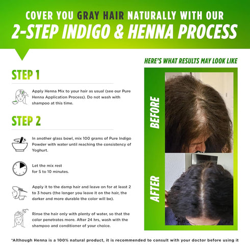 Henna Cosmetics Indigo Powder Natural Hair Dye Kit - Organic Black 100 Grams (3.52 Ounces)