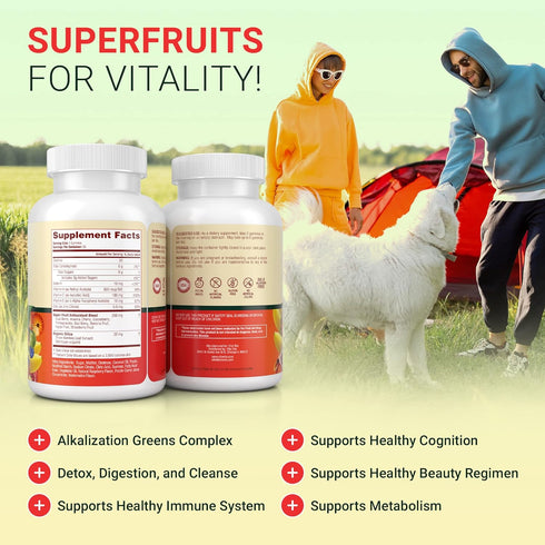 (120 Chews) Fruits and Veggies Supplement - Superfood Gummies with 9 Superfruits & 30 Veggies, Non-GMO