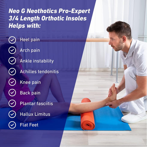 Neo G NeoThotics Pro-Expert Plantar Fasciitis Arch Support Insoles - 3/4 Length Orthotic Inserts for Foot Pain Relief,