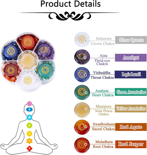 CrystalTears 7 Chakra Crystal Stones Natural Reiki Healing Crystals with Engraved Chakra Symbol