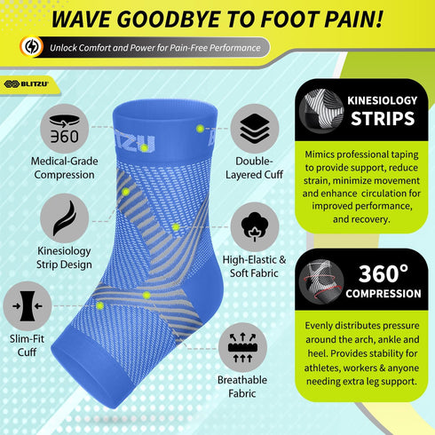 Compression Socks for Plantar Fasciitis, Ankle Brace Compression Sleeve with Foot Arch Support, Blue XXL