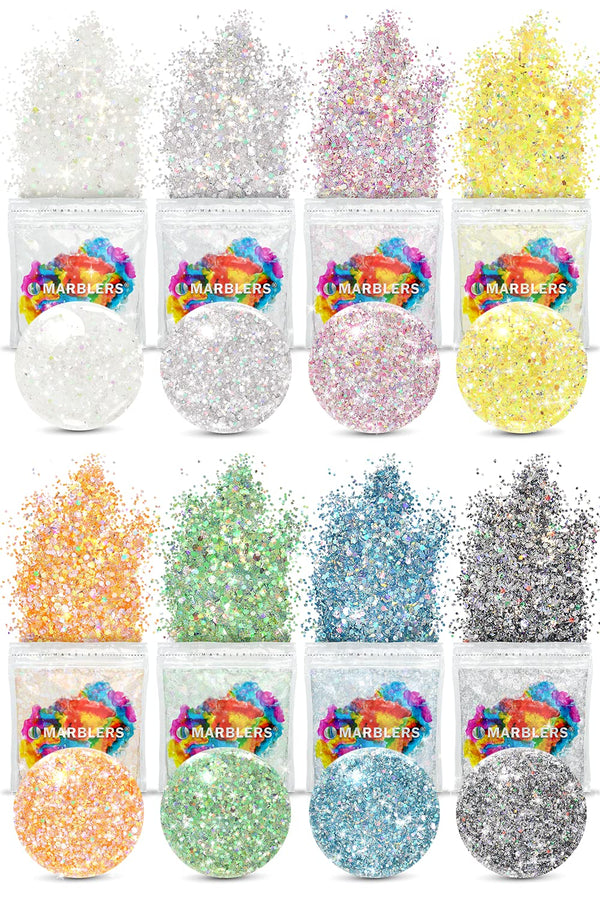 MARBLERS Holographic Glitter Mixed 8 Color Set, 4oz (112g) | Non-Toxic, Vegan, Cruelty-Free | Nail Art, Makeup, Craft
