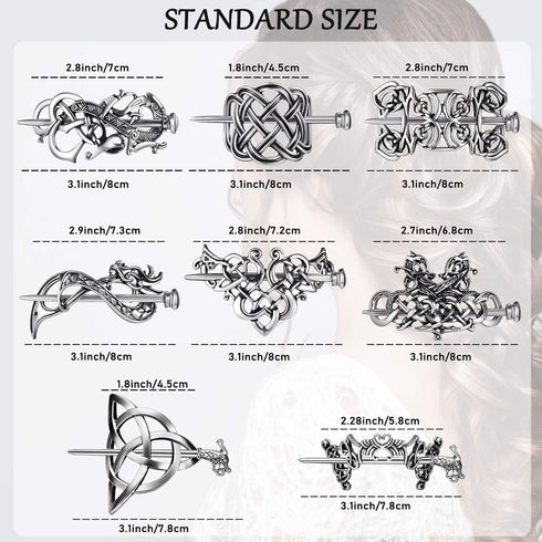 WILLBOND 8 Pcs Viking Celtic Hair Clips Vintage Knot Hair Sticks, Retro Silver Alloy Barrette Jewelry Accessories for