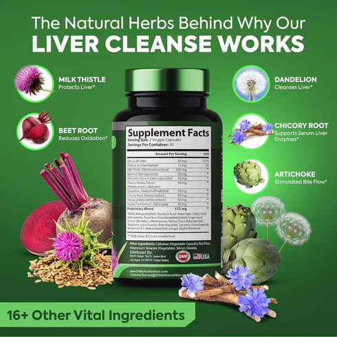 Liver Cleanse Detox & Repair Formula Supplement, Enhanced Liver & Gut Health, 21 Ingredients, Antioxidant