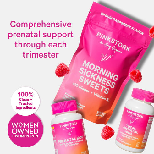 Pink Stork Morning Sickness Sweets, Organic Raspberry Ginger Candy with Vitamin B6 - 30 Wrapped Drops