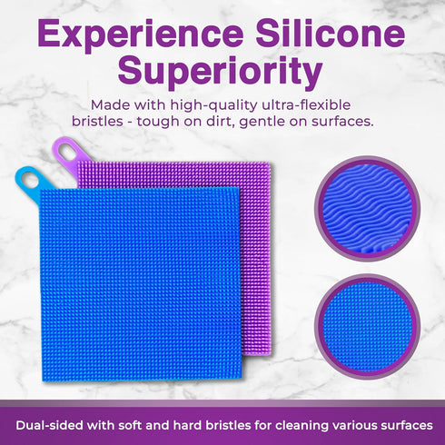 Silicone Sponges for Dishes - 4 Pack Dual-Sided Dish Scrubber & Sponge, Food Grade, BPA Free