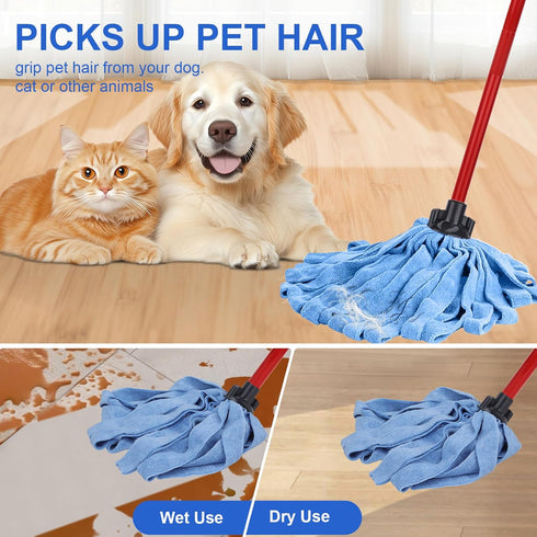 Microfiber Mop Cloth Heads Replacements: One Mop Handle with Two Blue Microfiber Cloth Heads Compatible with All