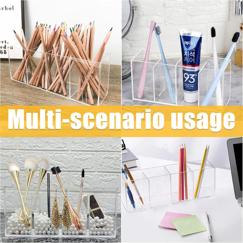 Cerpourt Clear Makeup Brush Organizer, Acrylic Storage Holder with 4 Slots for Desk Accessories
