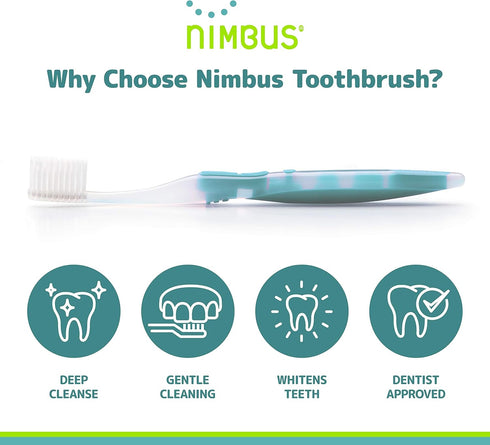 NIMBUS Extra Soft Toothbrushes (Regular Head) - Periodontist Design Tapered Bristles for Sensitive Teeth, 10 Pack,