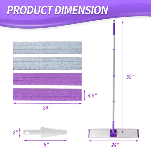 24" Microfiber Mops for Floor Cleaning, Dry and Wet Mop for Hardwood, Laminate, Tile, Vinyl Floors with 4 Washable Pads