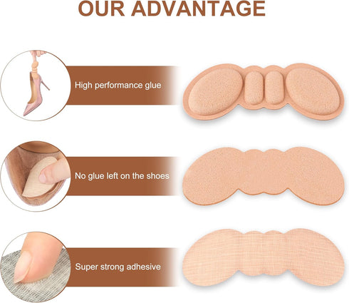 Heel Pads for Shoes That are Too Big, 4 Pairs Foamed Cotton Heel Cushions for Pain Relief & Improved Fit
