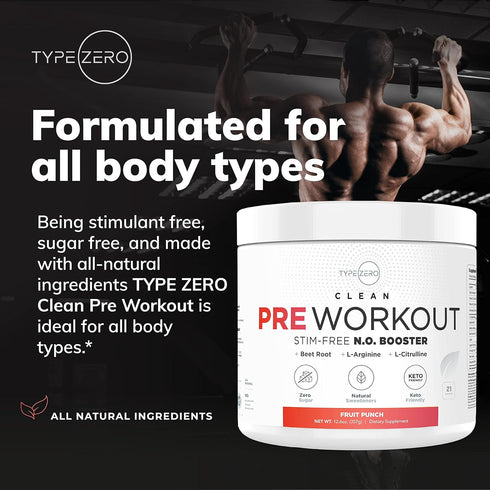Ultra Clean Stim Free Pump Pre Workout + Nitric Oxide Booster (Fruit Punch) - Sugar/Caffeine Free Natural Non-Stim