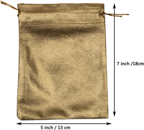 Pack of 100 Heavy Duty Gold Drawstring Organza Jewelry Pouches - 5"x 7" for Wedding Party Favor Bags