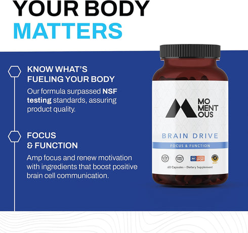 Momentous Brain Drive Nootropic Supplement - Memory and Focus Support, NSF Certified, 30 Servings