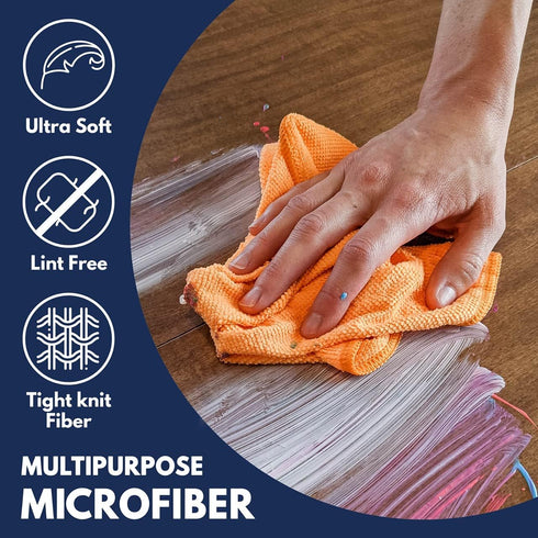 Microfiber Cleaning Cloth - 12x11 Inch Ultra Absorbent Towel for Streak-Free Shine, Lint Free, 12 Pack