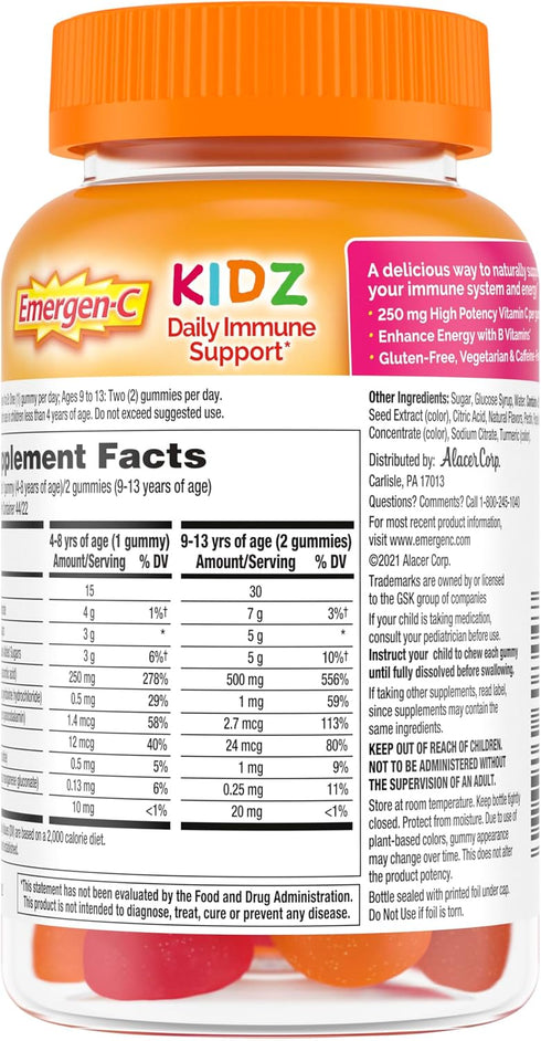 Immune Gummies Gummies 44 Count Emergen-C Kidz Daily Support Dietary Supplements, Flavored with Vitamin C and B