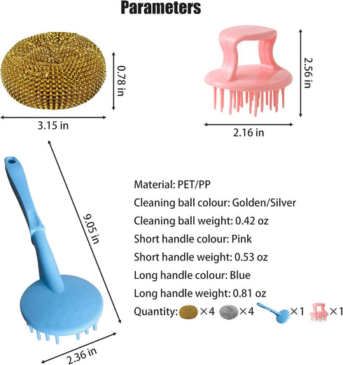 Non-Scratch Dishes Scrubber, Kitchen Steel Wool, Detachable Handle Cleaner Sponge, Easy Scouring Scrubbing Brush, 10 Pcs